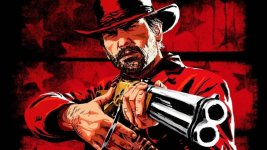 Das Bild zeigt einen charakteristischen Cowboy, der mit einem Gewehr in der Hand in die Kamera blickt. Er trägt einen breiten Hut und ein rotes Hemd, das einen starken Kontrast zum dunklen Hintergrund bildet. Der Gesichtsausdruck des Cowboys wirkt ernst und entschlossen, was die raue und abenteuerliche Atmosphäre des Wilden Westens unterstreicht. Die Farbtöne sind markant und kräftig, was dem Bild eine dynamische und dramatische Note verleiht.