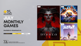 Das Bild präsentiert die monatlichen Spieleangebote von PlayStation Plus zum 15. Jubiläum im Juli. Im Mittelpunkt stehen drei Titel: Diablo IV, The King of Fighters XV und Jusant. Das Layout ist modern und einladend, mit klaren Schriftzügen, die das Jubiläum und die Spiele betonen. Diablo IV wird prominent angezeigt, während The King of Fighters XV und Jusant nebeneinander untergebracht sind. Der Hintergrund ist schlicht und sorgt dafür, dass die Spiele-Icons ins Auge fallen. Es vermittelt eine aufregende Stimmung für Gaming-Fans. Das Bild präsentiert die monatlichen Spieleangebote von PlayStation Plus zum 15. Jubiläum im Juli. Im Mittelpunkt stehen drei Titel: Diablo IV, The King of Fighters XV und Jusant. Das Layout ist modern und einladend, mit klaren Schriftzügen, die das Jubiläum und die Spiele betonen. Diablo IV wird prominent angezeigt, während The King of Fighters XV und Jusant nebeneinander untergebracht sind. Der Hintergrund ist schlicht und sorgt dafür, dass die Spiele-Icons ins Auge fallen. Es vermittelt eine aufregende Stimmung für Gaming-Fans.