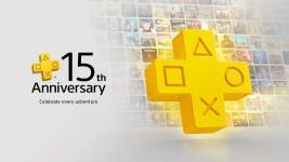 Das Bild feiert das 15-jährige Bestehen von PlayStation Plus. Es zeigt ein großes, gelbes PlayStation Plus-Symbol, das von einem Hintergrund mit vielen verschiedenen Spielecovern umgeben ist. In der oberen linken Ecke steht 15th Anniversary in einer markanten Schrift, während darunter der Text Celebrate every adventure zu lesen ist. Der Hintergrund vermittelt eine dynamische Atmosphäre durch die Vielzahl an Spielebildern, die für Retro- und Neuheiten stehen. Das Bild feiert das 15-jährige Bestehen von PlayStation Plus. Es zeigt ein großes, gelbes PlayStation Plus-Symbol, das von einem Hintergrund mit vielen verschiedenen Spielecovern umgeben ist. In der oberen linken Ecke steht 15th Anniversary in einer markanten Schrift, während darunter der Text Celebrate every adventure zu lesen ist. Der Hintergrund vermittelt eine dynamische Atmosphäre durch die Vielzahl an Spielebildern, die für Retro- und Neuheiten stehen.