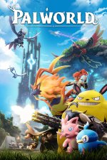 Das Bild zeigt eine dynamische und farbenfrohe Szene aus dem Spiel Palworld. Im Vordergrund sind mehrere fantasievolle Kreaturen und Charaktere abgebildet, die in actiongeladenen Posen dargestellt sind. Die Umgebung wirkt lebendig und abenteuerlich, mit fantastischen Elementen wie einem hohen Türmchen im Hintergrund und einer üppigen Landschaft, die den Eindruck von Erkundung und Abenteuer verstärkt. Die Gestaltung des Titelbildes weckt das Interesse und verspricht eine Mischung aus Erkundung, Kämpfen und dem Fangen von Kreaturen, was typischerweise für das Spiel charakteristisch ist.
