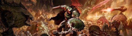 Das Bild zeigt eine dynamische, actionreiche Szene aus einem Videospiel. Inmitten von Chaos kämpfen beeindruckende Charaktere gegen eine Vielzahl von grotesken Kreaturen. Verschiedene monsterhafte Figuren und düstere Umgebungen prägen das Bild. Der Fokus liegt auf dem Hauptcharakter, der mit einer ausgeklügelten Rüstung und mächtigen Waffen bewaffnet ist. Die Farbpalette wirkt intensiv und dramatisch, was die Aufregung und Intensität der unmittelbaren Auseinandersetzung unterstreicht. Das Gesamtbild vermittelt ein Gefühl von Heldentum und Gefahr in einer fantastischen, düsteren Welt.