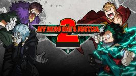 Das Bild zeigt die Charaktere aus dem Spiel My Hero One’s Justice 2. Es ist in einem dynamischen, bunten Stil gehalten und hebt die Action und das Anime-Feeling des Spiels hervor. Im Vordergrund sind mehrere Figuren zu sehen, die in Kampfpose stehen oder sich dynamisch bewegen. Der Titel des Spiels ist prominent in der Mitte des Bildes platziert, umgeben von grafischen Elementen, die das aufregende Kampfelement betonen. Insgesamt vermittelt das Bild eine energiegeladene Atmosphäre, die die Spannung und den Spaß des Spiels ansprechend darstellt.
