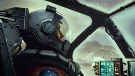 Das Bild zeigt einen Astronauten, der in einem Raumschiff sitzt und nach draußen schaut. Er trägt einen futuristisch aussehenden Helm mit einem umfassenden Visier, das ihm Sicht auf die Außenwelt ermöglicht. Der Hintergrund ist von einer nebulösen Atmosphäre geprägt, die Hinweise auf einen fremden Planeten oder ein Weltraumumfeld gibt. Das Cockpit des Raumschiffs ist mit verschiedenen Bedienfeldern versehen, die technische Informationen und Steuerungsoptionen anzeigen. Die gesamte Szene vermittelt ein Gefühl von Abenteuer und Erkundung im Weltraum. Das Bild zeigt einen Astronauten, der in einem Raumschiff sitzt und nach draußen schaut. Er trägt einen futuristisch aussehenden Helm mit einem umfassenden Visier, das ihm Sicht auf die Außenwelt ermöglicht. Der Hintergrund ist von einer nebulösen Atmosphäre geprägt, die Hinweise auf einen fremden Planeten oder ein Weltraumumfeld gibt. Das Cockpit des Raumschiffs ist mit verschiedenen Bedienfeldern versehen, die technische Informationen und Steuerungsoptionen anzeigen. Die gesamte Szene vermittelt ein Gefühl von Abenteuer und Erkundung im Weltraum.