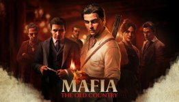 Das Bild zeigt eine Gruppe von Charakteren aus dem Spiel Mafia: The Old Country. Im Vordergrund steht ein Mann mit einer Fackel, der entschlossen schaut. Hinter ihm sind mehrere Personen in historischer Kleidung zu sehen, die eine düstere, intensive Stimmung vermitteln. Die Farbpalette des Bildes ist eher dunkel, was die Atmosphäre der Mafia-Welt unterstreicht. Der Titel des Spiels ist prominent am unteren Rand platziert, was dem Bild einen klaren Kontext gibt. Alles in allem vermittelt das Bild das Gefühl von Spannung und Intrigen, das mit der Handlung des Spiels verbunden ist.