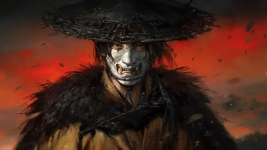 Das Bild zeigt einen mysteriösen Krieger mit einem traditionellen asiatischen Hut und einem auffälligen Gesichtsmal, das ihn düster erscheinen lässt. Er trägt eine dunkle, felltaugliche Kleidung, die an die Samurai-Zeit erinnert. Der Hintergrund ist in warme, bedrohliche Rottöne getaucht, was eine intensive Atmosphäre schafft und den Eindruck von Gefahr und Herausforderungen vermittelt. Der Ausdruck des Kriegers deutet auf Entschlossenheit und Stärke hin, was perfekt zur Thematik des Spiels passt. Das Bild zeigt einen mysteriösen Krieger mit einem traditionellen asiatischen Hut und einem auffälligen Gesichtsmal, das ihn düster erscheinen lässt. Er trägt eine dunkle, felltaugliche Kleidung, die an die Samurai-Zeit erinnert. Der Hintergrund ist in warme, bedrohliche Rottöne getaucht, was eine intensive Atmosphäre schafft und den Eindruck von Gefahr und Herausforderungen vermittelt. Der Ausdruck des Kriegers deutet auf Entschlossenheit und Stärke hin, was perfekt zur Thematik des Spiels passt.