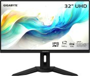 Das Bild zeigt einen 32-Zoll-Gaming-Monitor von Gigabyte. Der Bildschirm hat ein modernes Design mit einem dünnen Rahmen und einer klaren, bunten Darstellung, die eine dynamische Farbgestaltung zeigt. Es sind technische Details sichtbar, wie die Bezeichnung IPS, 144 Hz und UHD, die auf hohe Bildqualität und eine schnelle Reaktionszeit hinweisen. Der Monitor ist auf einem stabilen Standfuß montiert, der eine gewisse Ergonomie und Flexibilität bei der Einstellung bietet. Insgesamt vermittelt das Bild einen Eindruck von Leistungsfähigkeit und modernem Gaming-Setup. Das Bild zeigt einen 32-Zoll-Gaming-Monitor von Gigabyte. Der Bildschirm hat ein modernes Design mit einem dünnen Rahmen und einer klaren, bunten Darstellung, die eine dynamische Farbgestaltung zeigt. Es sind technische Details sichtbar, wie die Bezeichnung IPS, 144 Hz und UHD, die auf hohe Bildqualität und eine schnelle Reaktionszeit hinweisen. Der Monitor ist auf einem stabilen Standfuß montiert, der eine gewisse Ergonomie und Flexibilität bei der Einstellung bietet. Insgesamt vermittelt das Bild einen Eindruck von Leistungsfähigkeit und modernem Gaming-Setup.