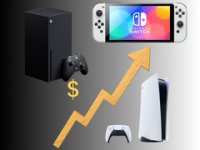 Das Bild zeigt die drei großen Konsolenhersteller: die Xbox Series X, die Nintendo Switch und die PlayStation 5, zusammen mit einem aufsteigenden Preistrend, der durch einen Pfeil symbolisiert wird. In der Darstellung wird die steigende Preiserwartung für Konsolen verdeutlicht, während sich die Konsolen selbst als zentrale Objekte im Bild befinden. Die Anordnung vermittelt den Eindruck eines Marktes, der sich in eine unerwartete Richtung entwickelt, was die Frustration der Verbraucher widerspiegelt. Das Bild zeigt die drei großen Konsolenhersteller: die Xbox Series X, die Nintendo Switch und die PlayStation 5, zusammen mit einem aufsteigenden Preistrend, der durch einen Pfeil symbolisiert wird. In der Darstellung wird die steigende Preiserwartung für Konsolen verdeutlicht, während sich die Konsolen selbst als zentrale Objekte im Bild befinden. Die Anordnung vermittelt den Eindruck eines Marktes, der sich in eine unerwartete Richtung entwickelt, was die Frustration der Verbraucher widerspiegelt.