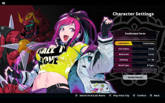 Das Bild zeigt eine Charakterauswahl aus dem Spiel Super Robot Wars Y. Im Vordergrund ist eine fröhliche, stilisierte Figur mit pinken Haaren und einem auffälligen Outfit zu sehen, das eine gelbe T-Shirt mit dem Schriftzug CALL IT LOVE trägt. Sie zeigt begeistert einen Daumen hoch. Im Hintergrund ist ein großer, roter Roboter mit einer markanten Helmstruktur abgebildet, was auf das Thema des Spiels hinweist. Daneben sind Optionen zur Charaktereinstellung zu sehen, einschließlich Name, Spitzname, Geburtstag und Blutgruppe. Der grafische Stil ist bunt und modern, was typisch für Anime-Ästhetik ist.