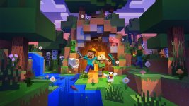 Das Bild zeigt eine bunte und lebendige Szene aus dem Spiel Minecraft. In einer pixelartigen Landschaft stehen zwei Hauptcharaktere, die schwertschwingend und plötzlich in Bewegung sind. Sie werden von verschiedenen Kreaturen umgeben, darunter ein Zombie, ein Skelett, ein Schaf und eine Ente, die die verspielte und abenteuerliche Atmosphäre des Spiels unterstreichen. Im Hintergrund sieht man eine Höhle, aus der schimmerndes Licht scheint, und sich um sie herum wachsen grüne Bäume und Blumen. Der Himmel ist in warmen Farben gehalten und schafft eine einladende Kulisse für Spieler, um ihre kreativen Bauprojekte zu starten. Das Bild zeigt eine bunte und lebendige Szene aus dem Spiel Minecraft. In einer pixelartigen Landschaft stehen zwei Hauptcharaktere, die schwertschwingend und plötzlich in Bewegung sind. Sie werden von verschiedenen Kreaturen umgeben, darunter ein Zombie, ein Skelett, ein Schaf und eine Ente, die die verspielte und abenteuerliche Atmosphäre des Spiels unterstreichen. Im Hintergrund sieht man eine Höhle, aus der schimmerndes Licht scheint, und sich um sie herum wachsen grüne Bäume und Blumen. Der Himmel ist in warmen Farben gehalten und schafft eine einladende Kulisse für Spieler, um ihre kreativen Bauprojekte zu starten.