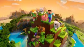 Das Bild zeigt eine farbenfrohe Minecraft-Szene mit mehreren Charakteren und Tieren, die auf einem grünen Hügel stehen. Im Hintergrund erstreckt sich eine malerische Landschaft mit Bergen und einem klaren Wasserlauf. Die Charaktere sind in typischen Minecraft-Styles gehalten, und verschiedene Kreaturen sind sichtbar, darunter ein Creeper und ein Zombie. Die Atmosphäre wird von einem warmen Sonnenuntergang begleitet, der die gesamte Szene mit einem goldenen Licht durchflutet. Damit vermittelt das Bild das kreative und abenteuerliche Gefühl des Spiels. Das Bild zeigt eine farbenfrohe Minecraft-Szene mit mehreren Charakteren und Tieren, die auf einem grünen Hügel stehen. Im Hintergrund erstreckt sich eine malerische Landschaft mit Bergen und einem klaren Wasserlauf. Die Charaktere sind in typischen Minecraft-Styles gehalten, und verschiedene Kreaturen sind sichtbar, darunter ein Creeper und ein Zombie. Die Atmosphäre wird von einem warmen Sonnenuntergang begleitet, der die gesamte Szene mit einem goldenen Licht durchflutet. Damit vermittelt das Bild das kreative und abenteuerliche Gefühl des Spiels.