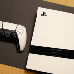 Auf dem Bild ist eine PlayStation 5 Slim Digital Edition sowie ein dazugehöriger Controller zu sehen. Die Konsole hat ein modernes, schlankes Design in Weiß mit eleganten Linien, während der Controller ebenfalls in Weiß gehalten ist und über schwarze Tasten verfügt. Beide Geräte liegen auf einer dunklen Unterlage, die die elegante Farbgestaltung betont. Die Anordnung wirkt ordentlich und ansprechend, was die Technikliebhaber anspricht. Auf dem Bild ist eine PlayStation 5 Slim Digital Edition sowie ein dazugehöriger Controller zu sehen. Die Konsole hat ein modernes, schlankes Design in Weiß mit eleganten Linien, während der Controller ebenfalls in Weiß gehalten ist und über schwarze Tasten verfügt. Beide Geräte liegen auf einer dunklen Unterlage, die die elegante Farbgestaltung betont. Die Anordnung wirkt ordentlich und ansprechend, was die Technikliebhaber anspricht.
