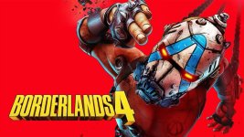 Das Bild zeigt das Cover des Videospiels Borderlands 4. Im Vordergrund ist ein charakteristischer, mechanischer Charakter mit auffälligem Design abgebildet. Er hat leuchtende Augen und trägt eine Maske, die seine Gesichtszüge verdeckt. Der Hintergrund ist in einem kräftigen Rot gehalten, das die Dynamik und Energie des Spiels unterstreicht. Der Titel BORDERLANDS 4 ist in großen, gelben Buchstaben platziert, was auf den actionreichen und humorvollen Stil der Spielreihe hinweist. Das Cover vermittelt ein Gefühl von Abenteuer und ungebremster Action.