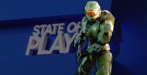 Das Bild zeigt eine grafische Darstellung, die mit einer bevorstehenden PlayStation State of Play-Präsentation in Verbindung steht. Im Vordergrund ist ein futuristisch aussehender Charakter in vollumfänglicher Rüstung zu sehen, der eine Waffe hält. Der Hintergrund ist in einem kräftigen Blau gehalten und zeigt den Schriftzug STATE OF PLAY. Die Atmosphäre des Bildes vermittelt Spannung und Vorfreude auf die möglichen Spieleankündigungen der nächsten Veranstaltung von Sony.