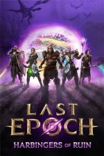 Das Bild zeigt eine beeindruckende Szene aus dem Spiel Last Epoch, auf dem die Hauptcharaktere in charakteristischer Rüstung und einem kämpferischen Look in den Vordergrund treten. Im Hintergrund ist eine mystische Landschaft mit fantastischen Elementen zu sehen, die eine tiefe Verbindung zur Spielwelt aufzeigt. Die Farbpalette ist dominierend durch violette Töne, die eine geheimnisvolle Atmosphäre schaffen. Der Titel des Spiels und der Erweiterung sind prominent platziert, was die Aufmerksamkeit auf das bevorstehende Abenteuer lenkt. Insgesamt vermittelt das Bild ein Gefühl von Abenteuer und epischer Kampfkunst.