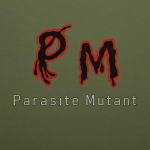 Das Bild zeigt den Titel des Spiels Parasite Mutant in einer kreativen Schriftart. Die Buchstaben sind teilweise rot und scheinen durch einen bewusst verzerrten Effekt leicht verwischt oder blutig. Der Hintergrund ist in einem schlichten Grünton gehalten, was eine dunkle und mysteriöse Atmosphäre erzeugt, die gut zum Genre des Spiels passt. Insgesamt vermittelt das Bild einen Eindruck von Spannung und Abenteuer und weist auf die Elemente von Horror und Science-Fiction hin, die zentral für das Spiel sind.