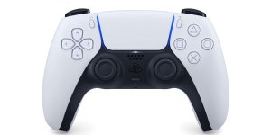 Das Bild zeigt einen PlayStation 5 Controller, der in einem modernen Design gehalten ist. Die Farben sind hauptsächlich weiß mit schwarzen Akzenten, was dem Controller ein elegantes Aussehen verleiht. Auffällig sind die typischen PlayStation-Tasten in Form von Symbolen, die eine hohe Benutzerfreundlichkeit versprechen. Der Controller hat einen klar strukturierten Oberbereich und zeigt eine ergonomische Form, die darauf ausgelegt ist, bequem in der Hand zu liegen. Zudem sind kleine Details wie die Leuchte und der Lautsprecher sichtbar, die zusätzliche Funktionen und eine verbesserte Gaming-Erfahrung bieten.