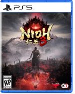 Das Bild zeigt die Verpackung des Videospiels Nioh 3 für die PlayStation 5. Auf dem Cover ist der Titel Nioh 3 in markanten Buchstaben zu sehen, umgeben von dramatischen Grafiken, die eine düstere und mystische Atmosphäre vermitteln. Im Hintergrund ist eine beeindruckende Landschaft mit einer Figur, die auf einem schmalen Weg durch eine gefährliche Umgebung steht. Die Verwendung von kräftigen Farben und die künstlerische Gestaltung betonen die Action und das Abenteuer, das im Spiel erwartet wird. Oben in der Ecke ist das PlayStation 5-Logo zu erkennen, was auf die Plattform hinweist, für die das Spiel entwickelt wurde.