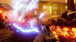 Das Bild zeigt eine dynamische Szene aus dem Spiel Voidbreaker. Im Vordergrund sieht man eine futuristische Waffe, die gerade Abfeuerungs-Animationen mit bunten Licht- und Effektstrahlen erzeugt. Diese Strahlen reichen von blauen und roten bis hin zu funkelnden Lichtern, die eine energiegeladene und actionreiche Atmosphäre schaffen. Im Hintergrund ist eine moderne, architektonische Umgebung sichtbar, die von einer düsteren Stimmung geprägt ist. Die gesamte Komposition vermittelt das Gefühl von Geschwindigkeit und Intensität, was den Sci-Fi-Action-Charakter des Spiels unterstreicht. Das Bild zeigt eine dynamische Szene aus dem Spiel Voidbreaker. Im Vordergrund sieht man eine futuristische Waffe, die gerade Abfeuerungs-Animationen mit bunten Licht- und Effektstrahlen erzeugt. Diese Strahlen reichen von blauen und roten bis hin zu funkelnden Lichtern, die eine energiegeladene und actionreiche Atmosphäre schaffen. Im Hintergrund ist eine moderne, architektonische Umgebung sichtbar, die von einer düsteren Stimmung geprägt ist. Die gesamte Komposition vermittelt das Gefühl von Geschwindigkeit und Intensität, was den Sci-Fi-Action-Charakter des Spiels unterstreicht.