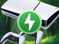 Das Bild zeigt eine PlayStation 5 Konsole und einen Controller, umgeben von einer grünen Naturkulisse. In der Mitte des Bildes befindet sich ein Symbol, das einen Blitz darstellt, was auf den Energiesparmodus der Konsole hinweist. Das Design vermittelt den Eindruck von modernster Technologie, kombiniert mit umweltfreundlichen Aspekten. Die Farbpalette ist hell und ansprechend, und die Darstellung der PS5 gibt einen Hinweis auf ihre Leistungsfähigkeit und Effizienz beim Spielen. Das Bild zeigt eine PlayStation 5 Konsole und einen Controller, umgeben von einer grünen Naturkulisse. In der Mitte des Bildes befindet sich ein Symbol, das einen Blitz darstellt, was auf den Energiesparmodus der Konsole hinweist. Das Design vermittelt den Eindruck von modernster Technologie, kombiniert mit umweltfreundlichen Aspekten. Die Farbpalette ist hell und ansprechend, und die Darstellung der PS5 gibt einen Hinweis auf ihre Leistungsfähigkeit und Effizienz beim Spielen.