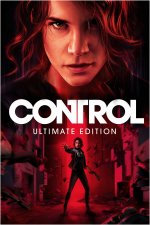 Das Bild zeigt das Cover des Spiels Control in der Ultimate Edition. Im Vordergrund ist die Hauptfigur Jesse Faden zu sehen, die eine kraftvolle Pose einnimmt und ihre Hand ausstreckt. Sie trägt eine schwarze Jacke und einen dunklen Oberteil, während die Umgebung um sie herum dynamisch und chaotisch wirkt, mit visuellen Elementen wie fliegenden Trümmern. Der Hintergrund ist in intensiven Rottönen gehalten, was eine mysteriöse und actionreiche Stimmung erzeugt. Der Titel CONTROL ULTIMATE EDITION ist prominent in großen Buchstaben am unteren Bildrand platziert.