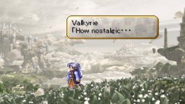 Das Bild zeigt eine nostalgische Szene aus dem Videospiel Valkyrie Profile. In der Darstellung ist eine figurative Figur mit blauen Haaren und einem weißen Kleid zu sehen, die auf einer blühenden Wiese steht. Der Hintergrund ist von einer fantastischen Landschaft geprägt, in der weiche Wolken und imposante Gebäude zu erkennen sind. Über der Figur schwebt ein Textfeld, das den Satz How nostalgic... enthält. Die gesamte Stimmung des Bildes evoziert Erinnerungen an klassische Rollenspiele und vermittelt ein Gefühl von Abenteuer und Entdeckung in einer mythischen Welt. Das Bild zeigt eine nostalgische Szene aus dem Videospiel Valkyrie Profile. In der Darstellung ist eine figurative Figur mit blauen Haaren und einem weißen Kleid zu sehen, die auf einer blühenden Wiese steht. Der Hintergrund ist von einer fantastischen Landschaft geprägt, in der weiche Wolken und imposante Gebäude zu erkennen sind. Über der Figur schwebt ein Textfeld, das den Satz How nostalgic... enthält. Die gesamte Stimmung des Bildes evoziert Erinnerungen an klassische Rollenspiele und vermittelt ein Gefühl von Abenteuer und Entdeckung in einer mythischen Welt.
