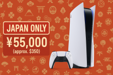 Das Bild zeigt eine exklusive Version der PlayStation 5, die nur für den japanischen Markt bestimmt ist. Eingebettet in einen Hintergrund mit traditionellen japanischen Symbolen, hebt ein rotes Label mit den Worten JAPAN ONLY den speziellen Charakter der Konsole hervor. Der Preis von 55.000 Yen, umgerechnet etwa 350 Dollar, wird ebenfalls prominent angezeigt. Neben der PS5 befindet sich ein Controller, der die Konsole ergänzt. Diese Edition ist auf Japanisch und richtet sich an lokale Spieler, was sie von der internationalen Version unterscheidet. Das Bild zeigt eine exklusive Version der PlayStation 5, die nur für den japanischen Markt bestimmt ist. Eingebettet in einen Hintergrund mit traditionellen japanischen Symbolen, hebt ein rotes Label mit den Worten JAPAN ONLY den speziellen Charakter der Konsole hervor. Der Preis von 55.000 Yen, umgerechnet etwa 350 Dollar, wird ebenfalls prominent angezeigt. Neben der PS5 befindet sich ein Controller, der die Konsole ergänzt. Diese Edition ist auf Japanisch und richtet sich an lokale Spieler, was sie von der internationalen Version unterscheidet.