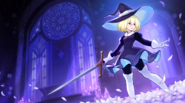 Das Bild zeigt eine junge Hexe, die in einer mystischen Umgebung steht. Sie trägt ein elegantes, dunkelblaues Kleid mit weißen Stiefeln und einem großen Hut. In ihrer rechten Hand hält sie ein geschwungenes Schwert, während in ihrem Umfeld magische Elemente, wie fallende Blütenblätter, zu sehen sind. Im Hintergrund sind schimmernde Fenster und Kerzen zu erkennen, die eine geheimnisvolle Atmosphäre schaffen. Der gesamte Look vermittelt eine Mischung aus Abenteuer und Zauberei. Das Bild zeigt eine junge Hexe, die in einer mystischen Umgebung steht. Sie trägt ein elegantes, dunkelblaues Kleid mit weißen Stiefeln und einem großen Hut. In ihrer rechten Hand hält sie ein geschwungenes Schwert, während in ihrem Umfeld magische Elemente, wie fallende Blütenblätter, zu sehen sind. Im Hintergrund sind schimmernde Fenster und Kerzen zu erkennen, die eine geheimnisvolle Atmosphäre schaffen. Der gesamte Look vermittelt eine Mischung aus Abenteuer und Zauberei.
