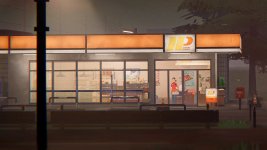 Das Bild zeigt einen kleinen, retro-inspirierten Tante-Emma-Laden, der in den Abendstunden beleuchtet ist. Die Fassade des Geschäfts ist in warmen Farben gehalten und mit einem leuchtenden Schild versehen. Hinter den großen Fenstern sind Regale mit verschiedenen Produkten zu sehen. Vor dem Eingang steht eine Person, die ein CLOSED-Schild hält, was darauf hinweist, dass der Laden momentan geschlossen ist. Die Umgebung wirkt ruhig und einladend, mit dem Gefühl einer kleinen japanischen Kleinstadt in den 90ern. Die gesamte Szene strahlt einen nostalgischen Charme aus, der perfekt zum Konzept eines gemütlichen Simulationsspiels passt. Das Bild zeigt einen kleinen, retro-inspirierten Tante-Emma-Laden, der in den Abendstunden beleuchtet ist. Die Fassade des Geschäfts ist in warmen Farben gehalten und mit einem leuchtenden Schild versehen. Hinter den großen Fenstern sind Regale mit verschiedenen Produkten zu sehen. Vor dem Eingang steht eine Person, die ein CLOSED-Schild hält, was darauf hinweist, dass der Laden momentan geschlossen ist. Die Umgebung wirkt ruhig und einladend, mit dem Gefühl einer kleinen japanischen Kleinstadt in den 90ern. Die gesamte Szene strahlt einen nostalgischen Charme aus, der perfekt zum Konzept eines gemütlichen Simulationsspiels passt.