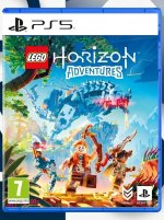 Das Bild zeigt die Verpackung des Videospiels Lego Horizon Adventures für die PlayStation 5. Auf der Vorderseite sind farbenfrohe LEGO-Figuren abgebildet, die in einer abenteuerlichen Landschaft agieren. Im Hintergrund sind mechanische Kreaturen und eine lebendige Umgebung zu sehen, die eine fantasievolle Welt suggeriert. Der Titel des Spiels ist deutlich sichtbar, und das Cover vermittelt ein Gefühl von Spaß und Entdeckung. Die Verpackung weist zudem das PS5-Logo und Altersfreigaben auf, was auf die Plattform und die Zielgruppe hinweist.