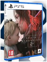 Das Bild zeigt die Spieleschachtel von Death Stranding 2: On the Beach für die PlayStation 5. Der Cover zeigt eine emotionale Szene zwischen einem Mann und einem kleinen Kind. Der Mann hat eine starker Präsenz und ist teilweise in Rot gehalten, während das Kind in einer hellen Kleidung zu sehen ist. Die Verpackung hat das typische Design für PS5-Spiele mit dem PlayStation-Logo. Im Hintergrund sind einige grafische Elemente, die die Spielatmosphäre unterstreichen.