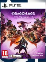 Das Bild zeigt das Cover des Spiels Dragon Age: The Veilguard für die PlayStation 5. Auf dem Cover sind verschiedene Charaktere abgebildet, die in dynamischen Posen dargestellt sind, umgeben von fantastischen Elementen wie Drachen und mystischen Kreaturen. Der Hintergrund ist in kräftigen Farben gehalten, vorwiegend lila und orange, was eine aufregende und magische Stimmung vermittelt. Wo die Charaktere stehen, scheint ein Kampf oder eine Abenteuerreise im Gange zu sein, was auf die Action und das Spielvergnügen hinweist, das Spieler erwarten können. Das Cover hebt sich durch den klaren PlayStation 5 Branding und das Alterseinstufungs-Symbol hervor.