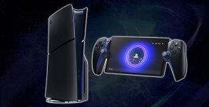 Das Bild zeigt eine moderne Spielekonsole, die in einem futuristischen Design gehalten ist, zusammen mit einem Handheld-Gerät. Die Konsole hat eine glatte, schwarze Oberfläche mit blauen Akzenten, die für eine elegante Ästhetik sorgen. Der Handheld ist ebenfalls in einem ähnlichen Design gehalten, mit einem Bildschirm in der Mitte und Steuerknöpfen auf beiden Seiten, die das Spielerlebnis unterstützen. Der Hintergrund des Bildes ist dunkel und vermittelt eine futuristische Atmosphäre, passend zum Thema der neuesten Spieleentwicklungen. Das Bild zeigt eine moderne Spielekonsole, die in einem futuristischen Design gehalten ist, zusammen mit einem Handheld-Gerät. Die Konsole hat eine glatte, schwarze Oberfläche mit blauen Akzenten, die für eine elegante Ästhetik sorgen. Der Handheld ist ebenfalls in einem ähnlichen Design gehalten, mit einem Bildschirm in der Mitte und Steuerknöpfen auf beiden Seiten, die das Spielerlebnis unterstützen. Der Hintergrund des Bildes ist dunkel und vermittelt eine futuristische Atmosphäre, passend zum Thema der neuesten Spieleentwicklungen.