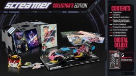 Das Bild zeigt eine ansprechend gestaltete Collector's Edition des Spiels Screamer. Die Edition enthält eine thematische Box mit dem vollwertigen Spiel, einer 30 cm großen Figur des ikonischen Shadow Alpha-Autos und einer 10 cm großen Hiroshi-Figur. Zudem sind ein Premium Steelbook, ein physischer Comic, ein Plüsch-Schlüsselanhänger sowie sammelbare Sticker und Artcards enthalten. Das Gesamtpaket vermittelt einen Eindruck von Abenteuer und Stil und zielt auf Fans von Racing-Spielen und Sammlerstücken ab.'s Edition des Spiels Screamer. Die Edition enthält eine thematische Box mit dem vollwertigen Spiel, einer 30 cm großen Figur des ikonischen Shadow Alpha-Autos und einer 10 cm großen Hiroshi-Figur. Zudem sind ein Premium Steelbook, ein physischer Comic, ein Plüsch-Schlüsselanhänger sowie sammelbare Sticker und Artcards enthalten. Das Gesamtpaket vermittelt einen Eindruck von Abenteuer und Stil und zielt auf Fans von Racing-Spielen und Sammlerstücken ab. Das Bild zeigt eine ansprechend gestaltete Collector's Edition des Spiels Screamer. Die Edition enthält eine thematische Box mit dem vollwertigen Spiel, einer 30 cm großen Figur des ikonischen Shadow Alpha-Autos und einer 10 cm großen Hiroshi-Figur. Zudem sind ein Premium Steelbook, ein physischer Comic, ein Plüsch-Schlüsselanhänger sowie sammelbare Sticker und Artcards enthalten. Das Gesamtpaket vermittelt einen Eindruck von Abenteuer und Stil und zielt auf Fans von Racing-Spielen und Sammlerstücken ab.'s Edition des Spiels Screamer. Die Edition enthält eine thematische Box mit dem vollwertigen Spiel, einer 30 cm großen Figur des ikonischen Shadow Alpha-Autos und einer 10 cm großen Hiroshi-Figur. Zudem sind ein Premium Steelbook, ein physischer Comic, ein Plüsch-Schlüsselanhänger sowie sammelbare Sticker und Artcards enthalten. Das Gesamtpaket vermittelt einen Eindruck von Abenteuer und Stil und zielt auf Fans von Racing-Spielen und Sammlerstücken ab.