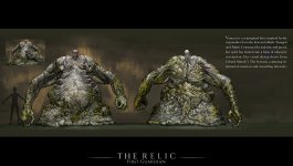 Das Bild zeigt eine beeindruckende kreative Darstellung eines Bosscharakters aus dem Spiel The Relic: First Guardian. Die Figur hat eine massive, verzerrte Körperform, die mit verschiedenen Texturen und Farben versehen ist, um eine unheimliche und beeindruckende Präsenz zu erzeugen. Elemente wie Moos und Risse in der Haut verleihen der Figur einen verwitterten, lebendigen Look. Die Atmosphäre ist düster und geheimnisvoll, was perfekt zur Beschreibung des Spiels passt, das eine tiefgründige Geschichte und individuelle Charakterentwicklungen verspricht. Im Vordergrund erkennt man einen menschlichen Schatten, der die Größe und Bedrohlichkeit des Bosses hervorhebt, während im Hintergrund subtil verworrene Texturen eine unheimliche Landschaft andeuten. Das Bild zeigt eine beeindruckende kreative Darstellung eines Bosscharakters aus dem Spiel The Relic: First Guardian. Die Figur hat eine massive, verzerrte Körperform, die mit verschiedenen Texturen und Farben versehen ist, um eine unheimliche und beeindruckende Präsenz zu erzeugen. Elemente wie Moos und Risse in der Haut verleihen der Figur einen verwitterten, lebendigen Look. Die Atmosphäre ist düster und geheimnisvoll, was perfekt zur Beschreibung des Spiels passt, das eine tiefgründige Geschichte und individuelle Charakterentwicklungen verspricht. Im Vordergrund erkennt man einen menschlichen Schatten, der die Größe und Bedrohlichkeit des Bosses hervorhebt, während im Hintergrund subtil verworrene Texturen eine unheimliche Landschaft andeuten.