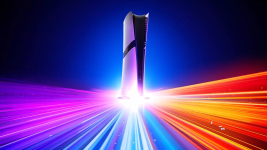 Das Bild zeigt eine PlayStation 5 Konsole, die auf einem farbenfrohen Hintergrund präsentiert wird. Der Schattenwurf und die Lichteffekte erzeugen eine dynamische Atmosphäre, während die Konsole im Mittelpunkt der Darstellung steht. Die strahlenden Farben, insbesondere in Pink, Blau und Orange, verleihen dem Bild eine moderne und ansprechende Optik, die die High-Tech-Natur des Gaming-Geräts unterstreicht.