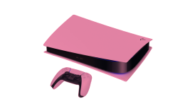 Auf dem Bild ist eine PlayStation 5 zu sehen, die mit einer knalligen pinken Faceplate ausgestattet ist. Die Konsole hat ein elegantes, futuristisches Design mit einem schwarzen Gehäuse, das durch die leuchtend pinke Oberfläche hervorgehoben wird. Neben der Konsole liegt ein passender pinker Controller, der das auffällige Farbschema unterstreicht. Diese Gestaltung verleiht der PS5 einen frischen und lebhaften Look, der sie zu einem echten Hingucker macht.