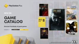 Das Bild zeigt das neue PlayStation Plus Game Catalog für Januar. In der Mitte ist das Cover von Resident Evil Village prominent platziert, umgeben von weiteren Spiele-Covern wie A Quiet Place: The Road Ahead, Like a Dragon: Infinite Wealth und Expeditions: A MudRunner Game. Der Hintergrund ist in neutralen Tönen gehalten, während der Text NEW ON GAME CATALOG und der Hinweis auf die Premium- und Extra-Tiers deutlich hervorgehoben sind. Diese visuelle Zusammenstellung vermittelt einen klaren Überblick über die kommenden Spiele und weckt Vorfreude bei den Abonnenten.