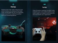 Das Bild zeigt eine grafische Darstellung von Funktionen des Brook Gaming Wingman P5 Adapters. Auf der linken Seite wird die Option Remap präsentiert, wo Nutzer die Tastenbelegung anpassen können, um eine bequemere Steuerung beim Spielen zu ermöglichen. Auf der rechten Seite ist die Funktion Turbo zu sehen, die es Spielern erlaubt, eine kontinuierliche Feuerfunktion durch das Halten eines Buttons zu aktivieren, um Gegner zu überwältigen. Der Hintergrund ist in einem futuristischen Design gehalten, das die technologische Natur des Produkts betont. Das Bild zeigt eine grafische Darstellung von Funktionen des Brook Gaming Wingman P5 Adapters. Auf der linken Seite wird die Option Remap präsentiert, wo Nutzer die Tastenbelegung anpassen können, um eine bequemere Steuerung beim Spielen zu ermöglichen. Auf der rechten Seite ist die Funktion Turbo zu sehen, die es Spielern erlaubt, eine kontinuierliche Feuerfunktion durch das Halten eines Buttons zu aktivieren, um Gegner zu überwältigen. Der Hintergrund ist in einem futuristischen Design gehalten, das die technologische Natur des Produkts betont.