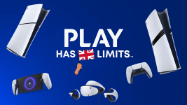 Das Bild zeigt eine grafische Darstellung, die im Hintergrund in leuchtendem Blau gehalten ist. In der Mitte steht der Slogan PLAY HAS LIMITS mit einer stilisierten britischen Flagge. Um den Text herum sind verschiedene Sony PlayStation Produkte verteilt: eine PlayStation 5 Konsole, ein Handheld-Gerät mit einem Controller, ein Virtual Reality Headset sowie zwei Controller. Die Anordnung der Geräte vermittelt den Eindruck von Dynamik und Innovation im Gaming-Bereich, während der Slogan auf die aktuelle Verfügbarkeit von flexiblen Mietmodellen für die Hardware hinweist. Das Bild zeigt eine grafische Darstellung, die im Hintergrund in leuchtendem Blau gehalten ist. In der Mitte steht der Slogan PLAY HAS LIMITS mit einer stilisierten britischen Flagge. Um den Text herum sind verschiedene Sony PlayStation Produkte verteilt: eine PlayStation 5 Konsole, ein Handheld-Gerät mit einem Controller, ein Virtual Reality Headset sowie zwei Controller. Die Anordnung der Geräte vermittelt den Eindruck von Dynamik und Innovation im Gaming-Bereich, während der Slogan auf die aktuelle Verfügbarkeit von flexiblen Mietmodellen für die Hardware hinweist.