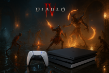 Auf dem Bild sehen wir eine PS5 Pro Konsole mit einem dazugehörigen Controller im Vordergrund. Im Hintergrund ist eine düstere, fantasievolle Szenerie aus dem Spiel Diablo 4 zu sehen, mit schaurigen Kreaturen und actiongeladenen Szenen. Die Atmosphäre wirkt spannend und bedrohlich, unterstrichen durch den Einsatz von Licht und Schatten. Der Schriftzug des Spiels ist deutlich sichtbar, was das Bild thematisch verstärkt und die Verbindung zur Gaming-Welt herstellt. Auf dem Bild sehen wir eine PS5 Pro Konsole mit einem dazugehörigen Controller im Vordergrund. Im Hintergrund ist eine düstere, fantasievolle Szenerie aus dem Spiel Diablo 4 zu sehen, mit schaurigen Kreaturen und actiongeladenen Szenen. Die Atmosphäre wirkt spannend und bedrohlich, unterstrichen durch den Einsatz von Licht und Schatten. Der Schriftzug des Spiels ist deutlich sichtbar, was das Bild thematisch verstärkt und die Verbindung zur Gaming-Welt herstellt.